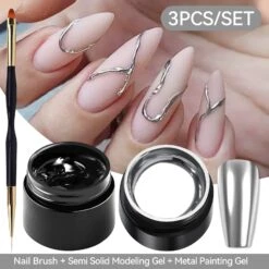 3pcs Set (Semi Solid Molding Gel, Chrome Powder, Nail Brush) -Born Pretty Salon 61637 SXA 5