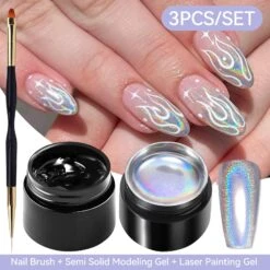 3pcs Set (Semi Solid Molding Gel, Chrome Powder, Nail Brush) -Born Pretty Salon 61637 SXA 6