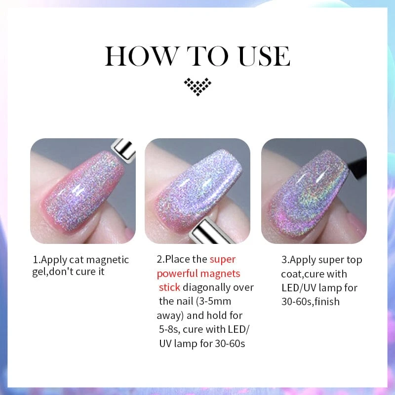 Iridescent Rainbow Glass Cat Magnetic Gel Polish 10ml 7 Iridescent Rainbow Glass Cat Magnetic Gel Polish 10ml - Image 7