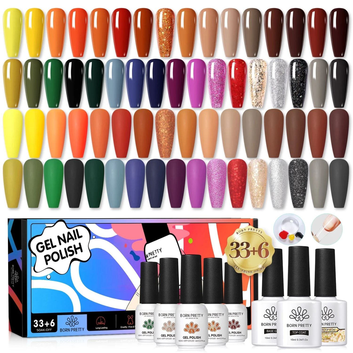 39pcs Gel Polish Set 33 Dark Colors With 6pcs Base Top Coat Kit