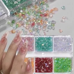 No Brand 6 Grids Mixed Color Ice Transparent Nail Decorations