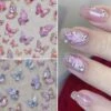 No Brand 5D Nail Stickers Pink Butterfly Shell Light Design Adhesive Nail Decals