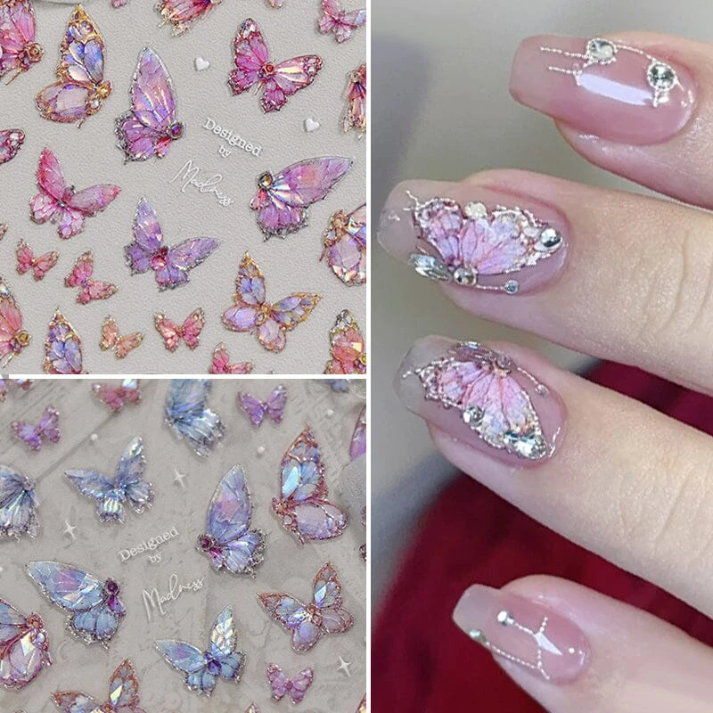 No Brand 5D Nail Stickers Pink Butterfly Shell Light Design Adhesive Nail Decals 1 No Brand 5D Nail Stickers Pink Butterfly Shell Light Design Adhesive Nail Decals